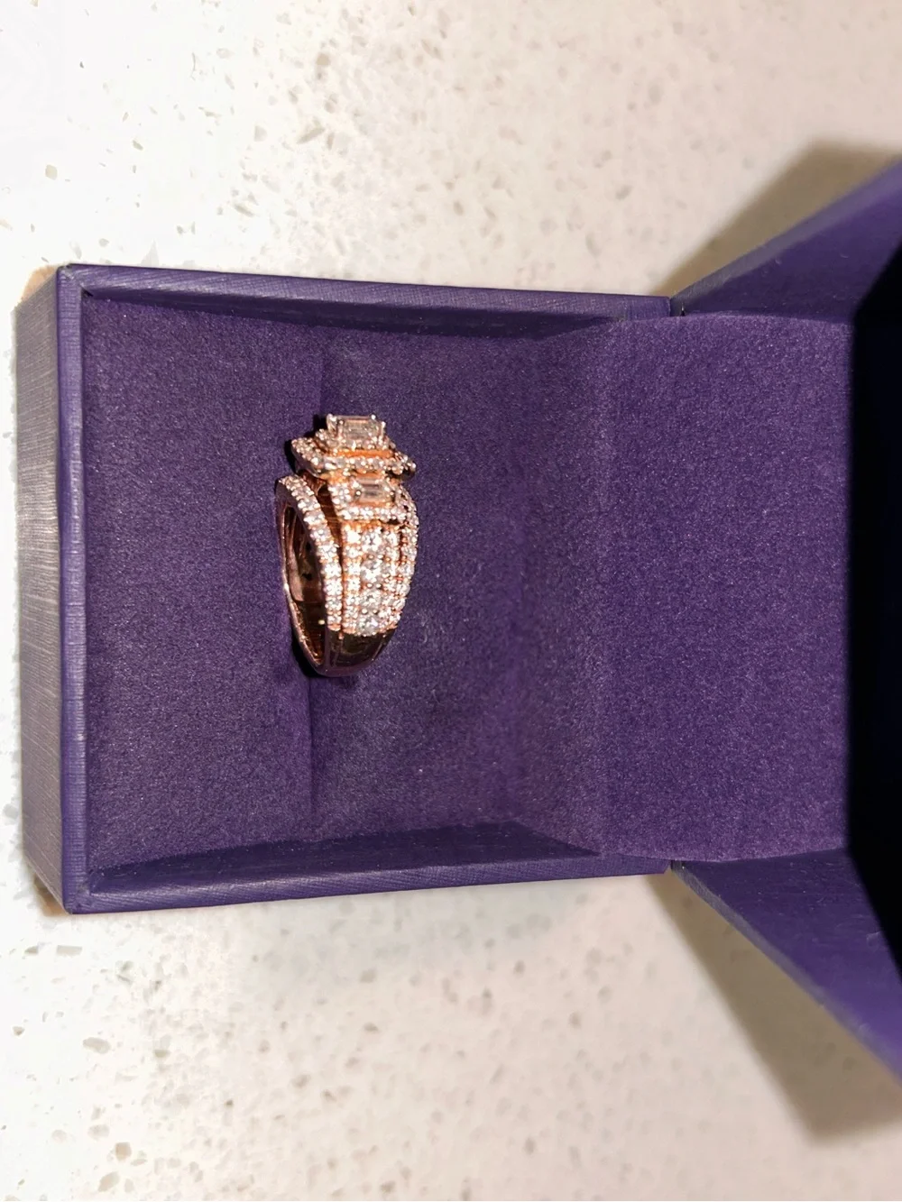 Rose Gold and White CZ Emerald Statement Natural Ring - Women Jewelry